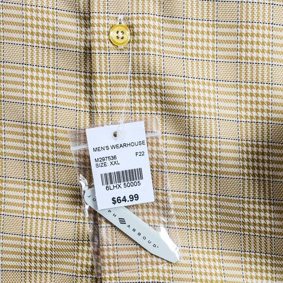 Men’s 2XL Non-Iron Button-Up Shirt Tan Plaid Business Casual Workwear | Joseph A - Picture 4 of 12